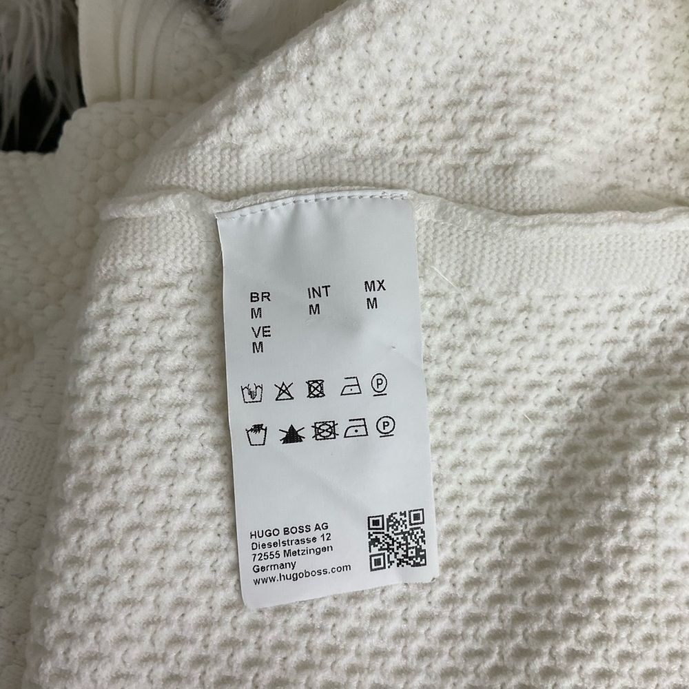 Hugo Boss Off White 3/4 Sleeve Waffle Textured Knit Knee Length Dress M - Picture 14 of 14